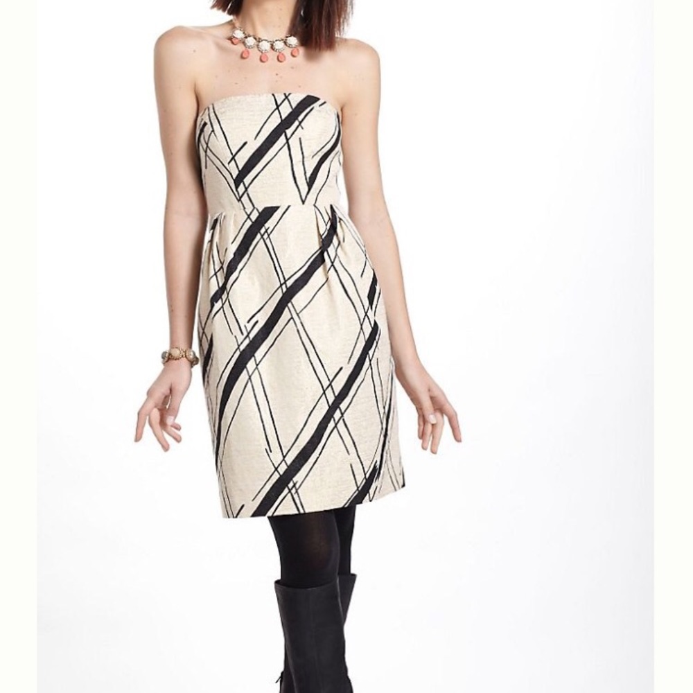 Anthropologie black and gold party dress size 6